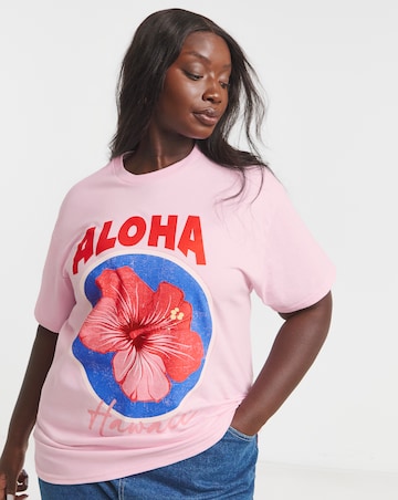 Simply Be Pink Aloha Slogan T-Shirt