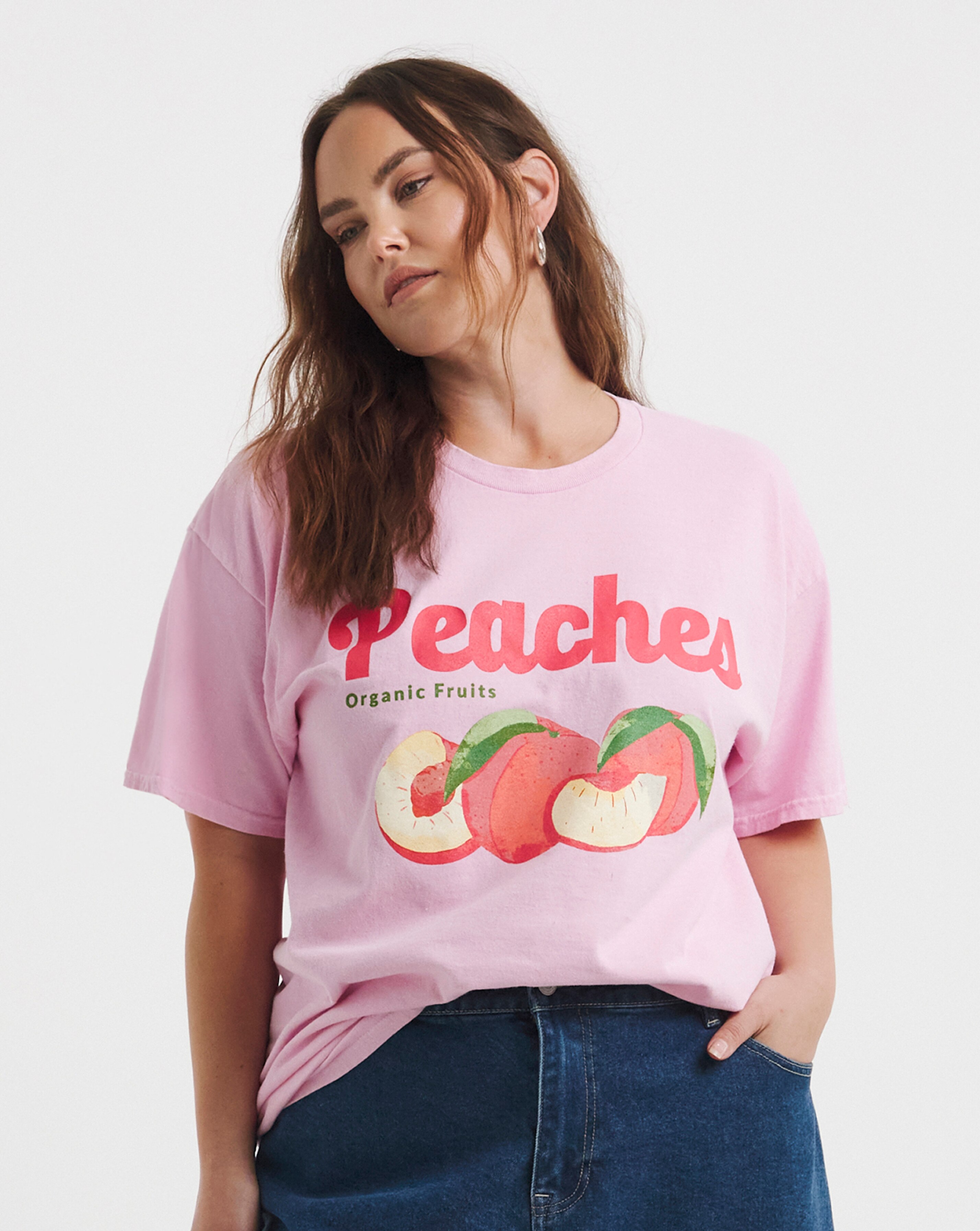 Simply Be Pink Peaches Slogan T-Shirt