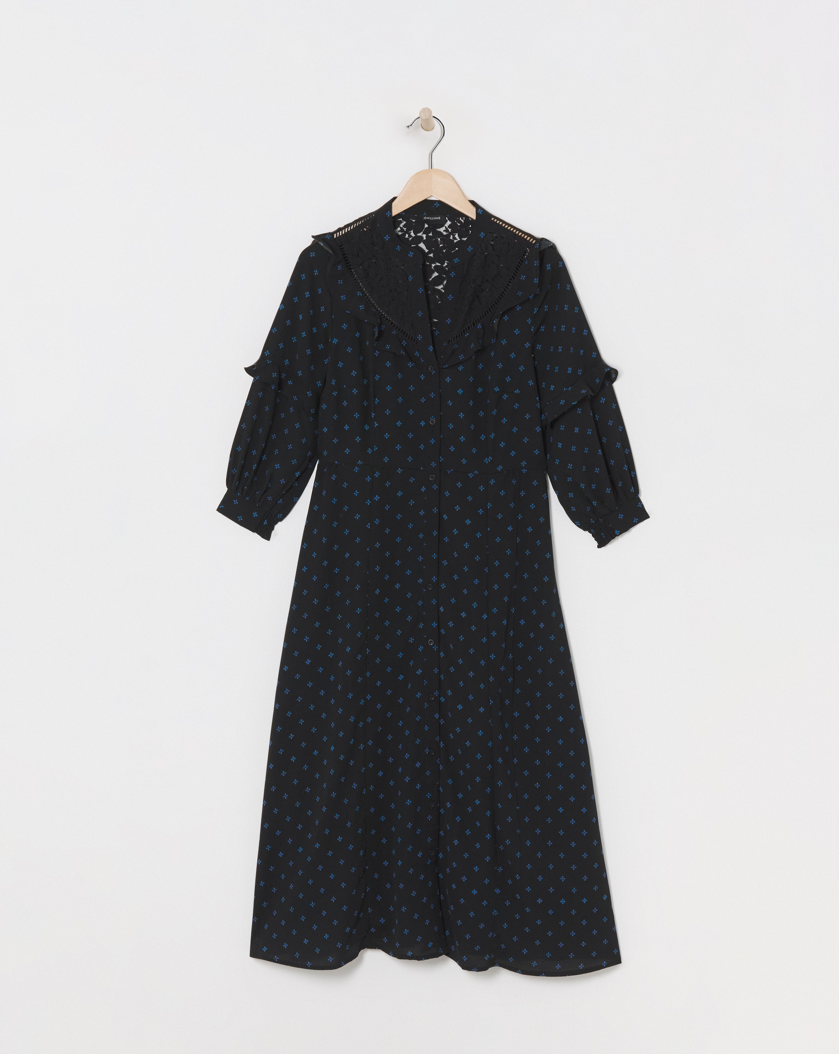 Lace Yoke Frilled Shirt Dress