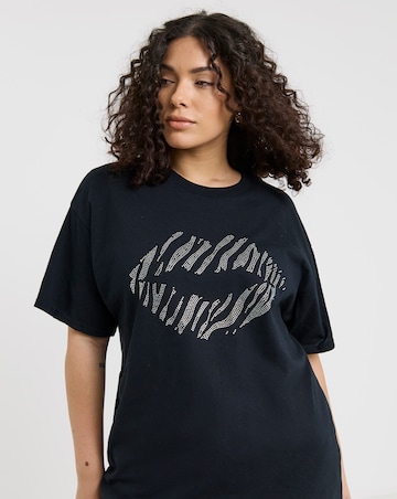Black Diamante Zebra Lips T-Shirt