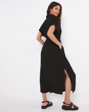 Black Crinkle Utility Shirt Dress
