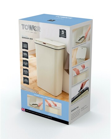 Tower 50L Rectangular Sensor Bin Cream