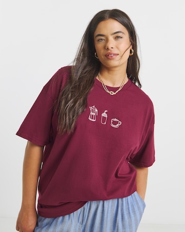 Burgundy Coffee Embroidery T-Shirt