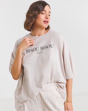 Simply Be Ecru Bisous Graphic Oversized T-Shirt