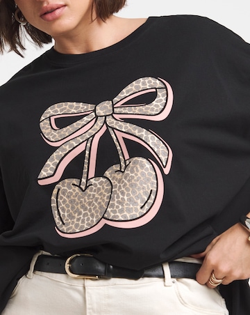 Simply Be Black Leopard Cherry Graphic T-Shirt