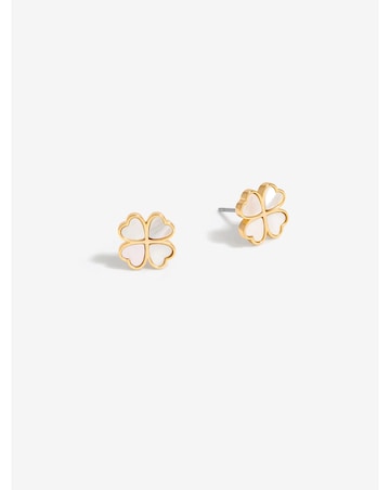 Jon Richard Gold Plated And Mother Of Pearl Heart Clover Stud Earrings