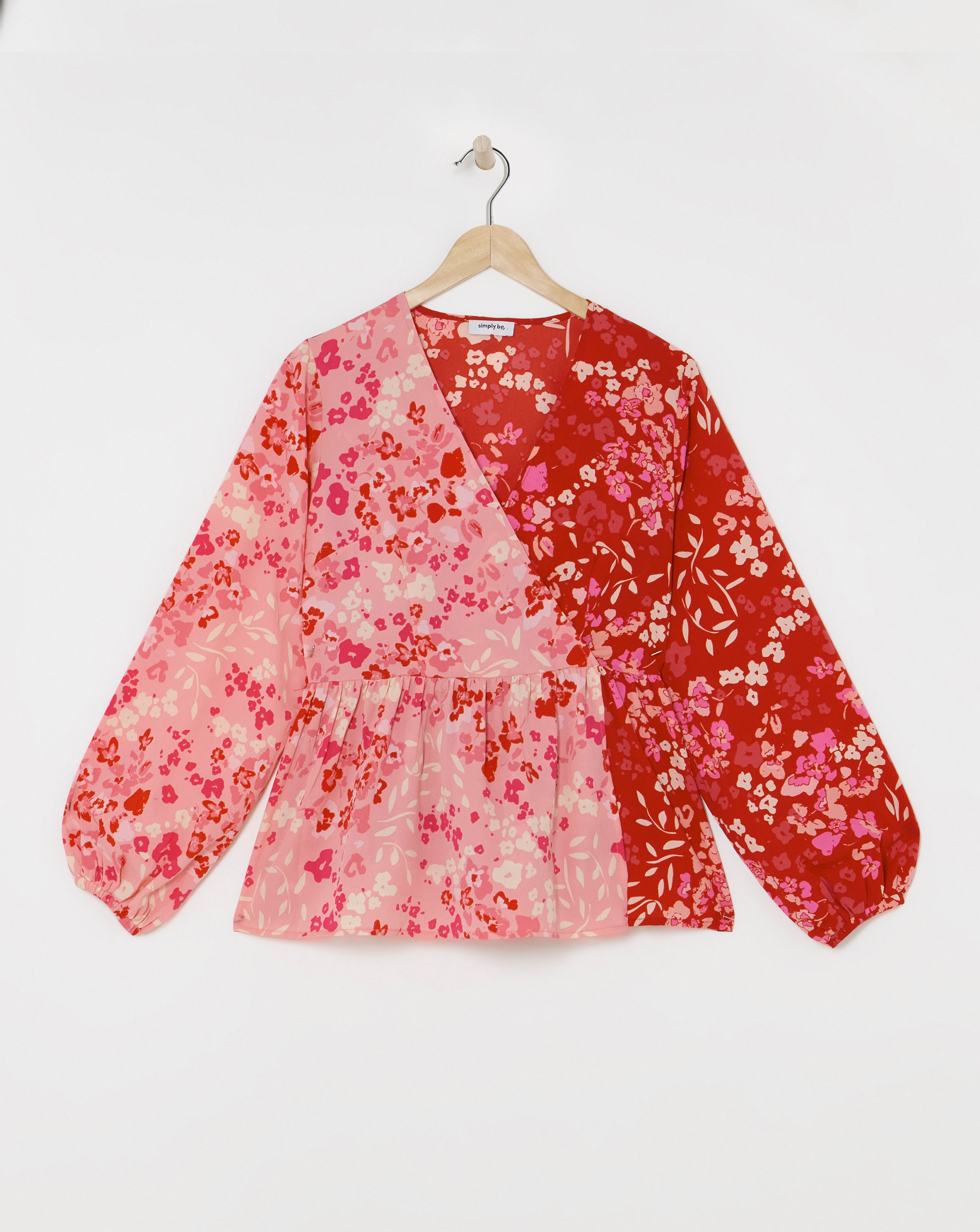 Mixed Print Wrap Peplum Blouse