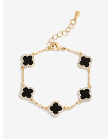 Jon Richard Gold Plated Jet Enamel Clover Bracelet