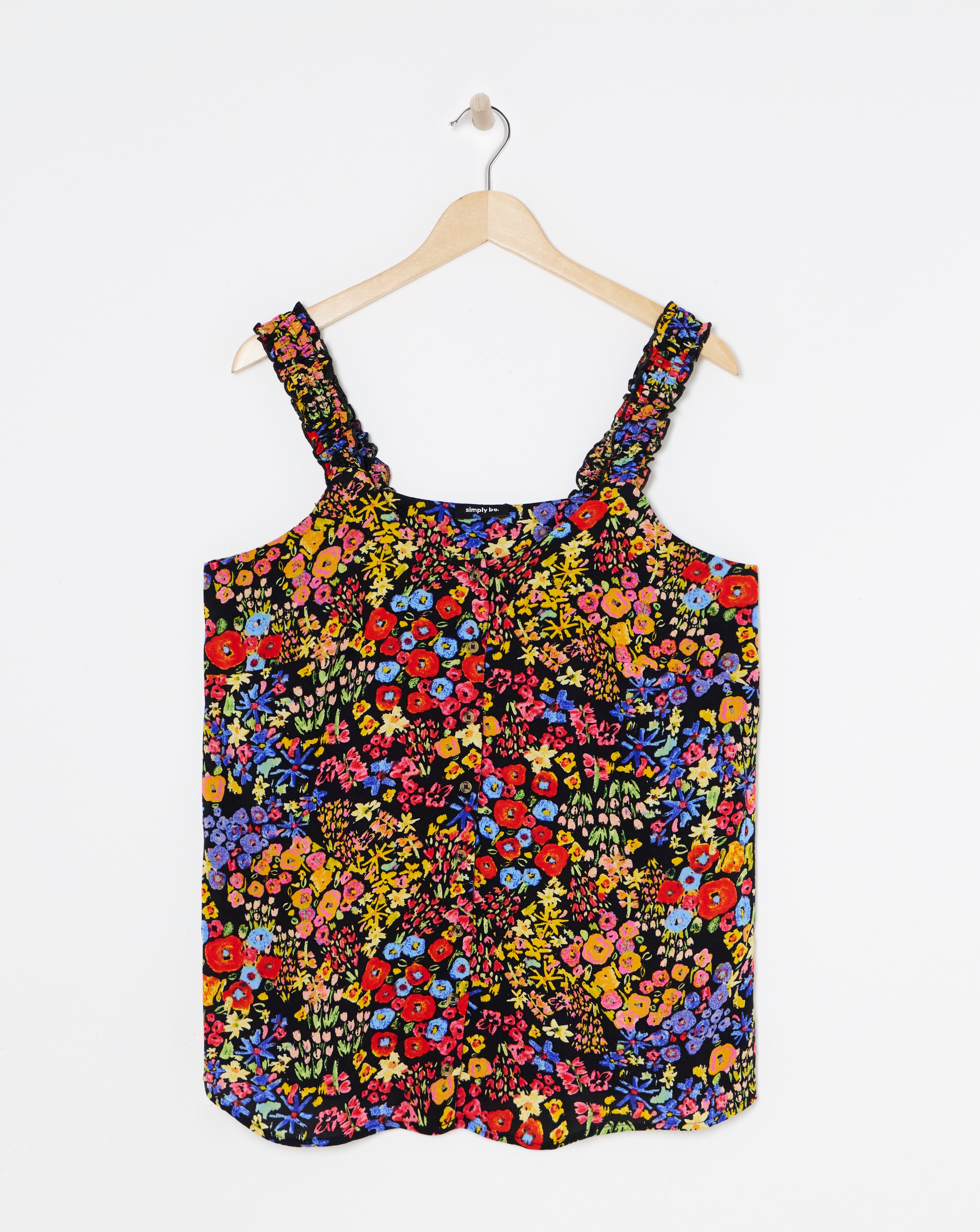 Floral Print Button Frill Strap Cami