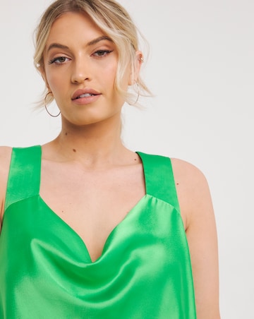 Green Satin Cowl Neck Cami