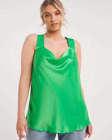 Green Satin Cowl Neck Cami