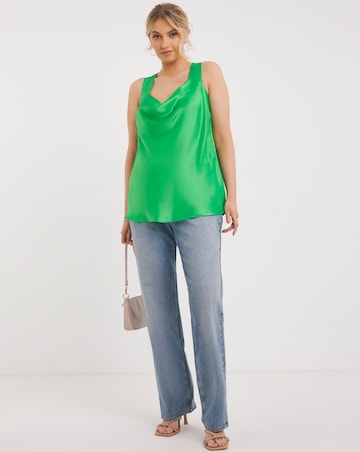 Green Satin Cowl Neck Cami