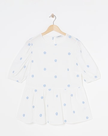 White Embroidered Puff Sleeve Top