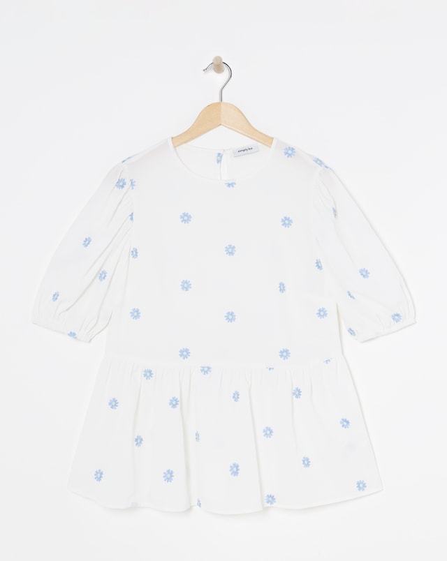 White Embroidered Puff Sleeve Top
