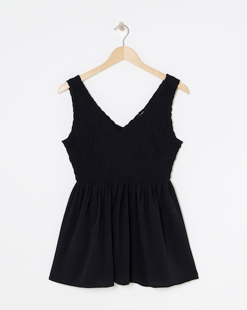 Black Shirred Peplum Vest