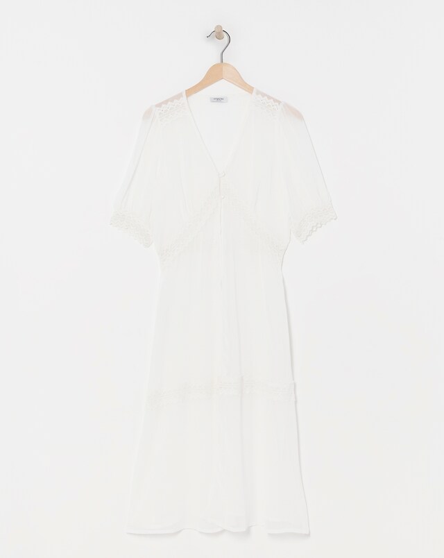 Ivory Sheer Longline Short Sleeved Kimono