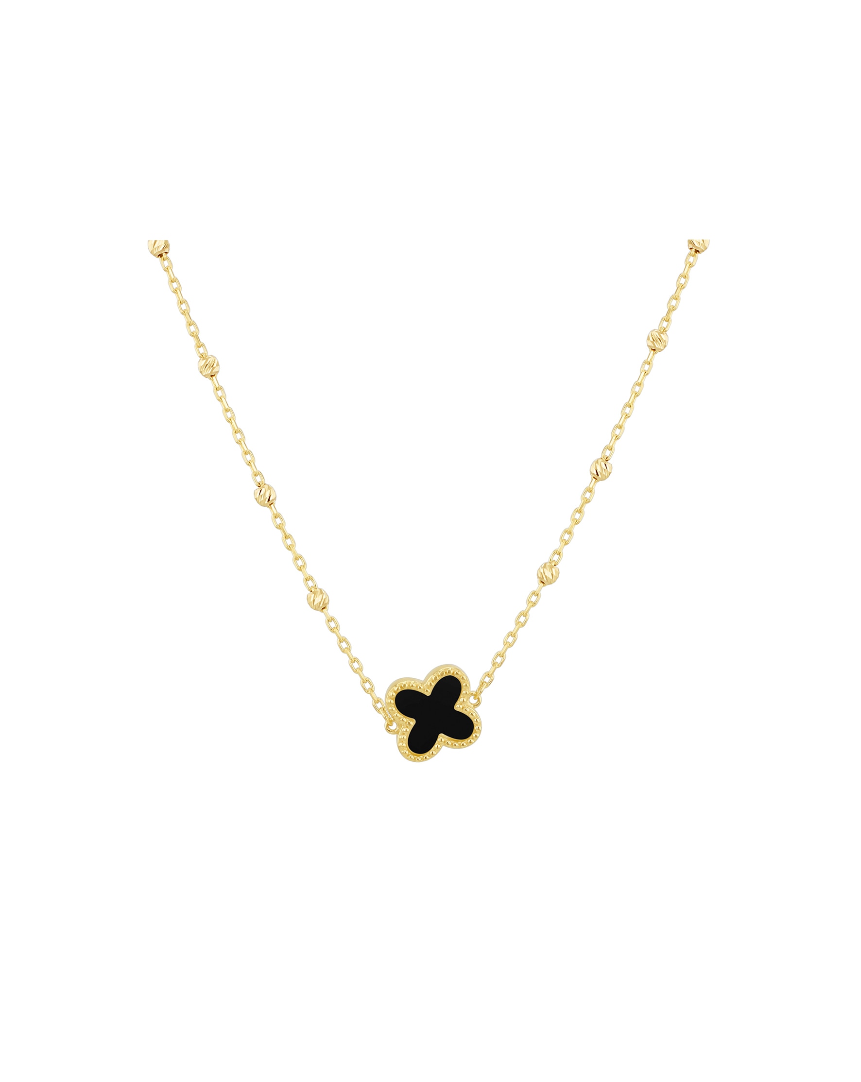 9ct Black Onyx Clover Necklace