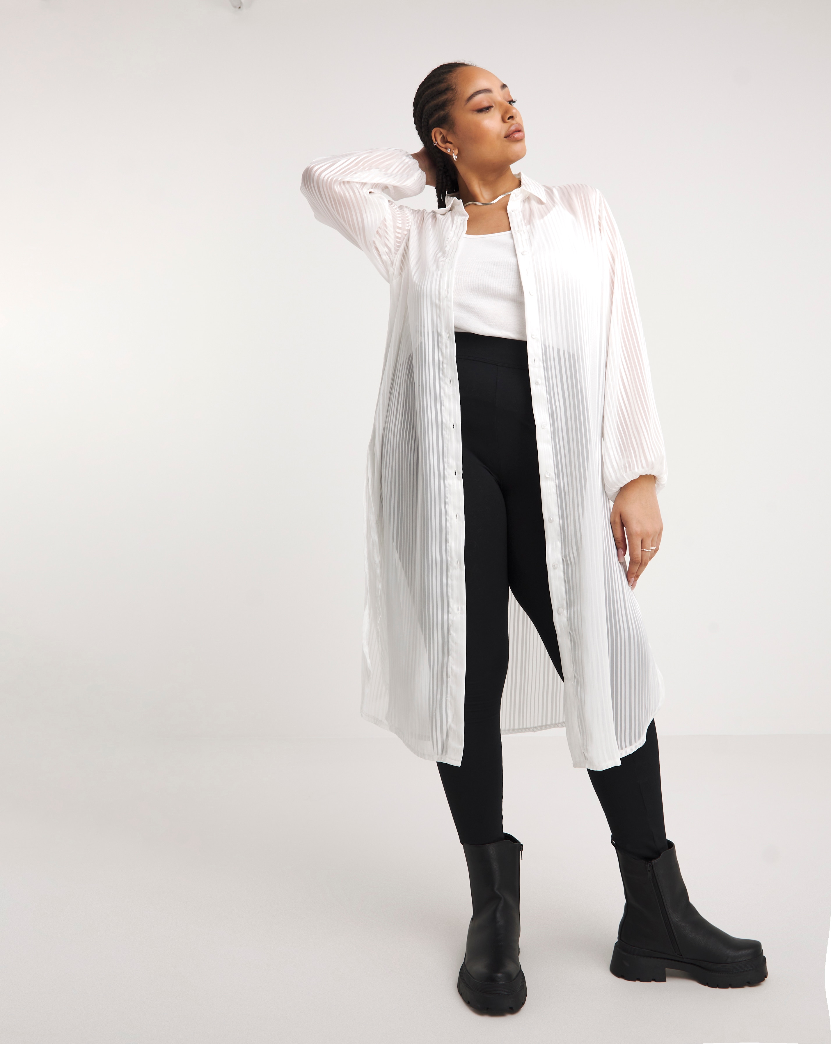 White Sheer Longline Striped Shirt