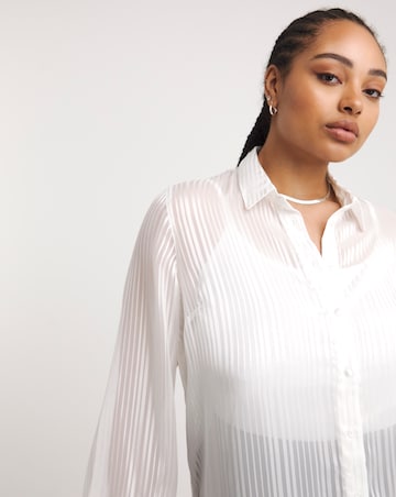 White Sheer Longline Striped Shirt