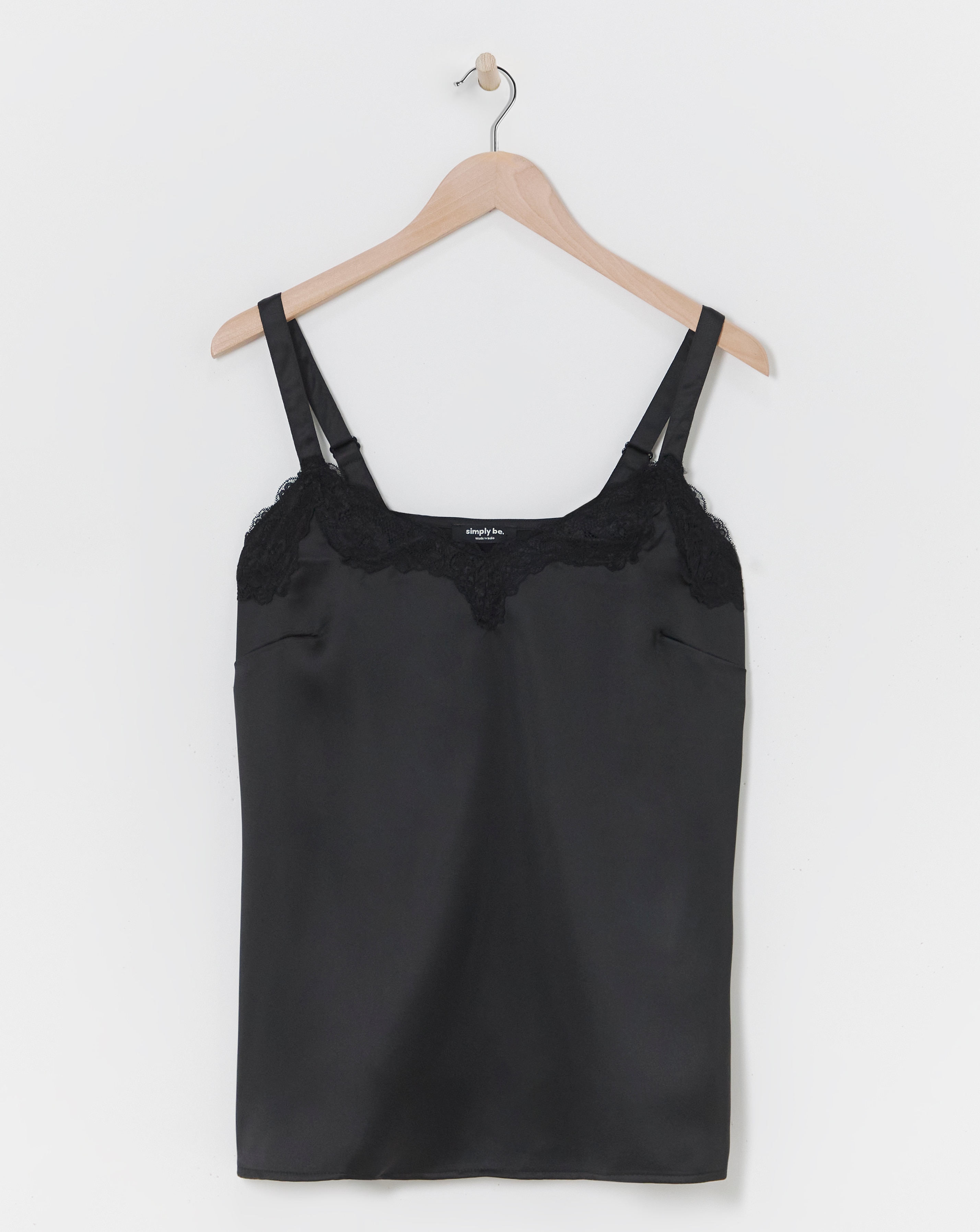 Black Lace Trim Satin Cami