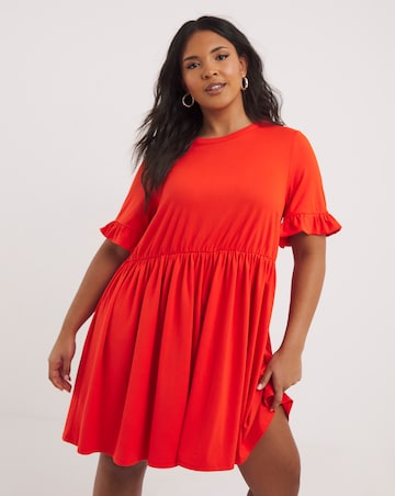 Orange Supersoft Jersey Frill Smock Dress