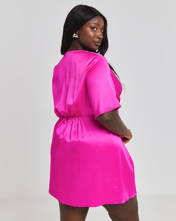 Pink Satin Wrap Front Dress