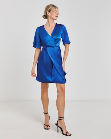 Cobalt Satin Wrap Front Dress