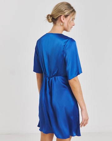 Cobalt Satin Wrap Front Dress