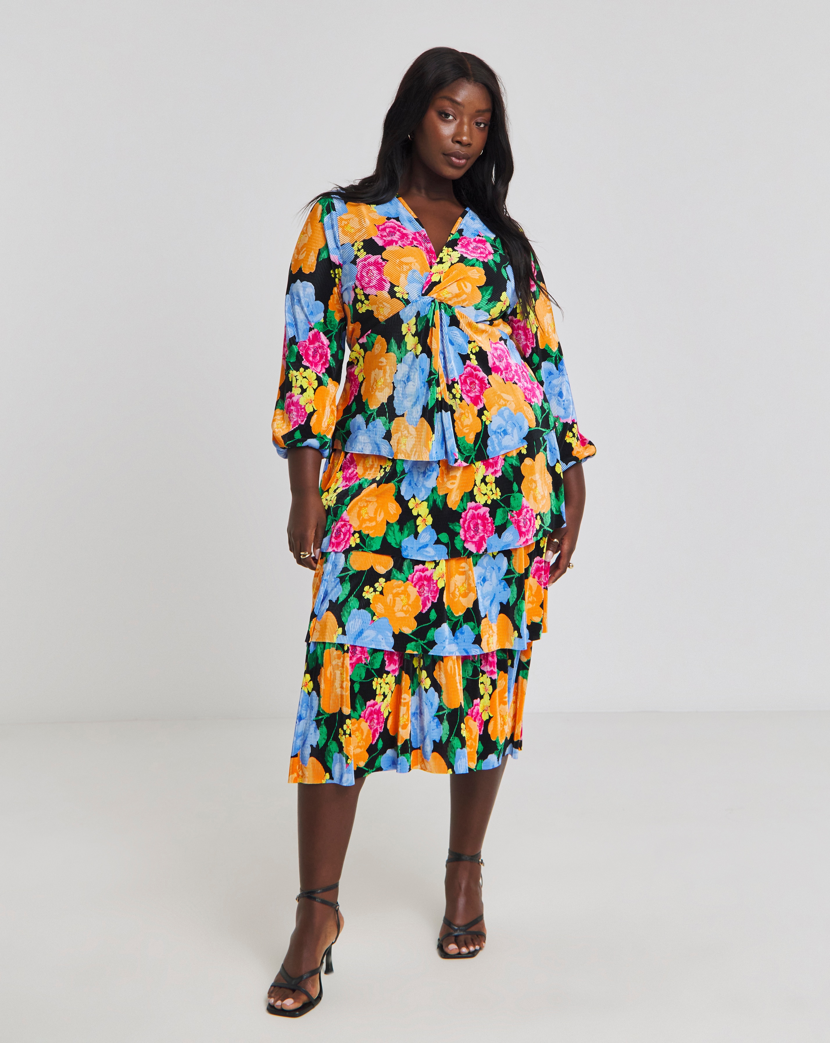 Tiered Plisse Midi Dress