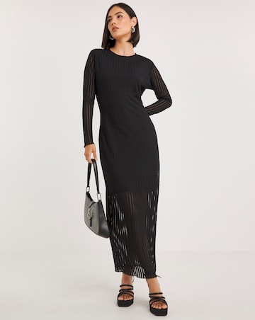 Black Textured Jersey Midaxi Dress