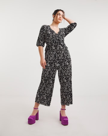 Mono Print Plisse Culotte Jumpsuit