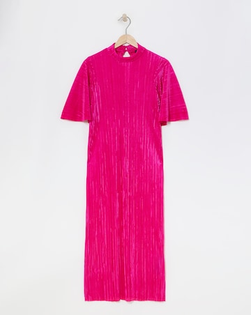 Simply Be Pink Plisse Midi Dress With Angel Sleeves