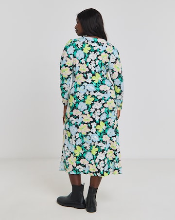 Floral Print Ruched Front Midi Dress