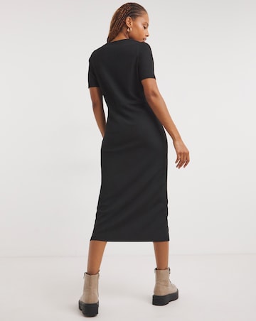 Simply Be Black Ruched Front Waffle Midi Dress