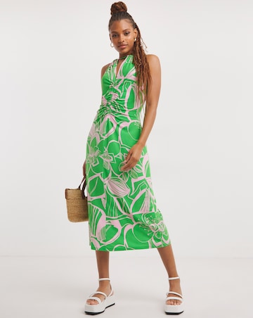 Simply Be Tropical Floral Print Ruched Front Midi Dress
