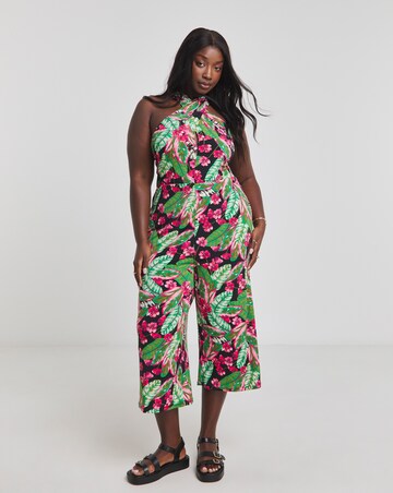 Tropical Floral Print Halter Neck Jumpsuit