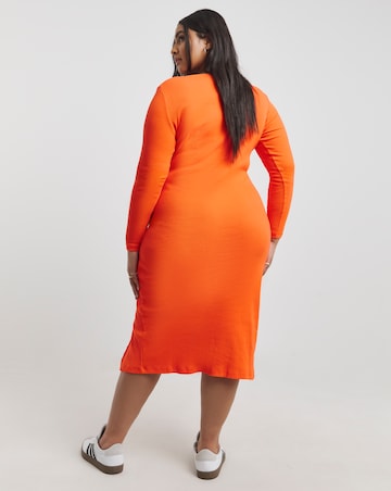 Orange Contrast Stitch Midi Column Dress