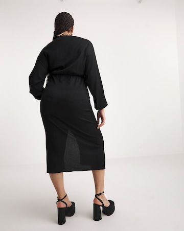 Black Textured Jersey Ruched Midaxi Column Dress