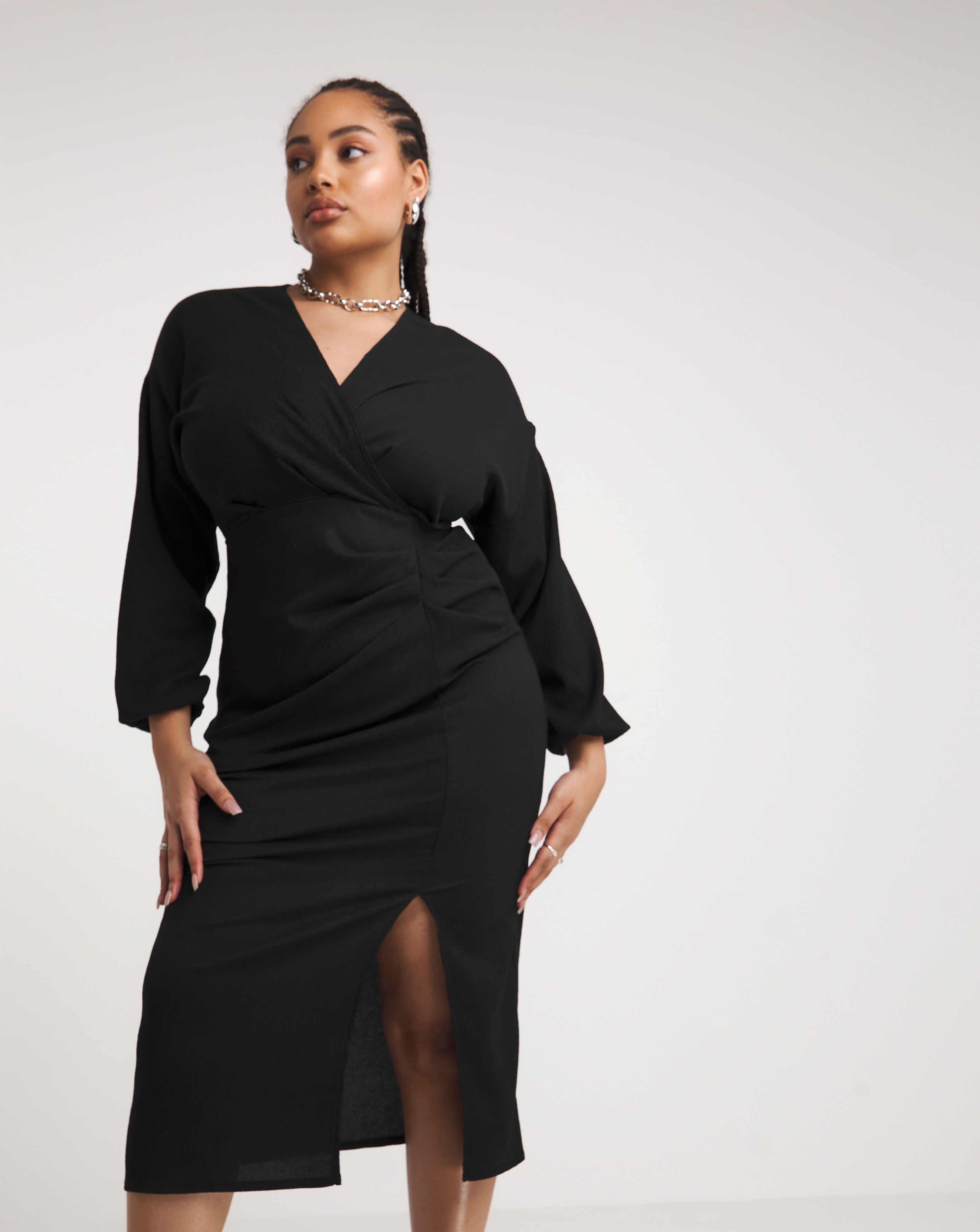 Textured Jersey Ruched Midaxi Dress