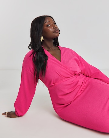 Pink Textured Jersey Ruched Midi Column Dress