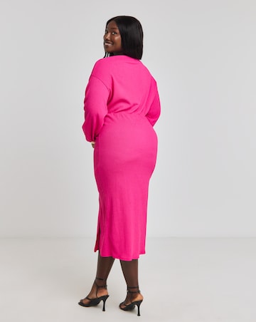 Pink Textured Jersey Ruched Midi Column Dress