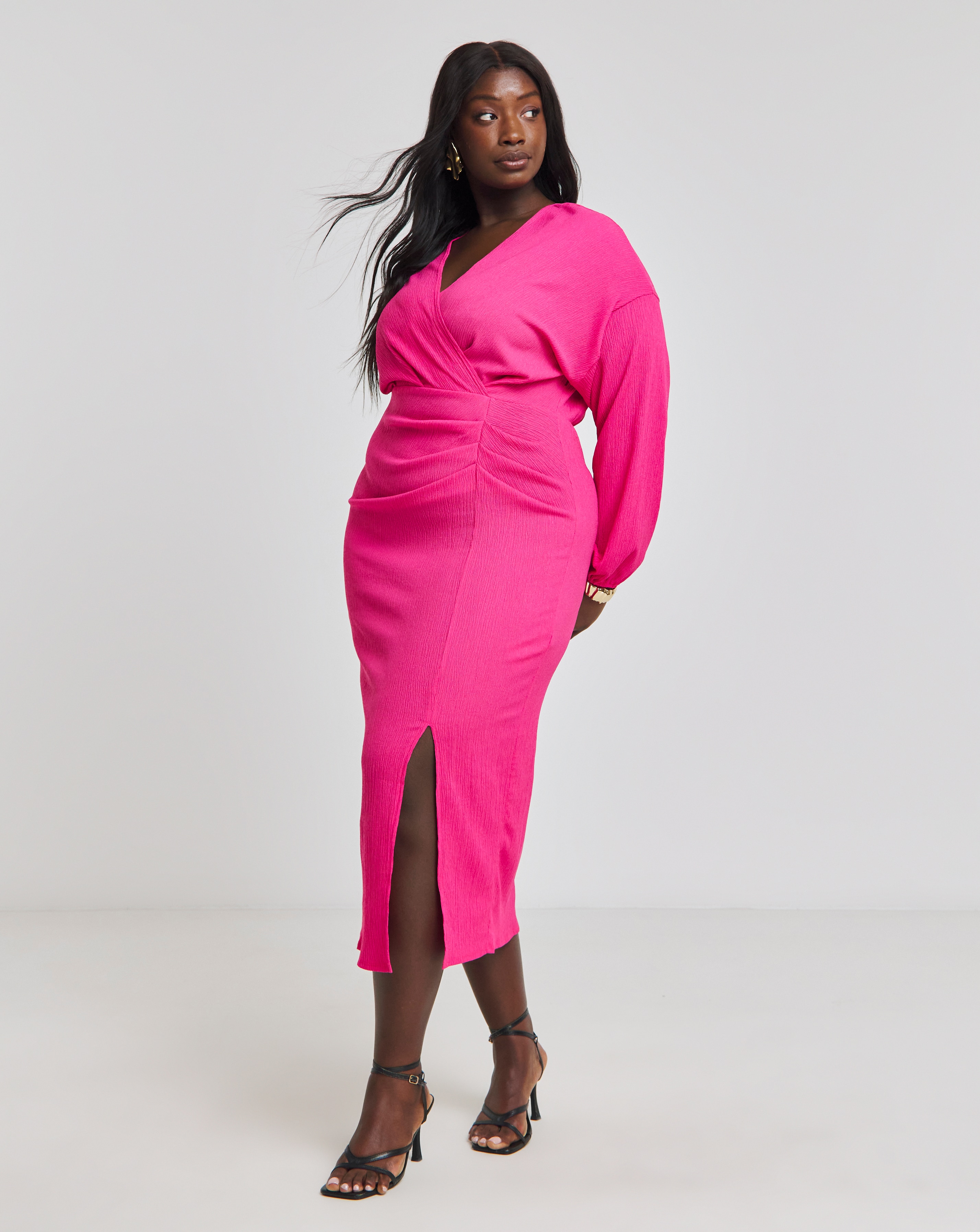 Textured Jersey Ruched Midi Dress