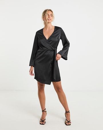 Black Knot Front Satin Skater Dress