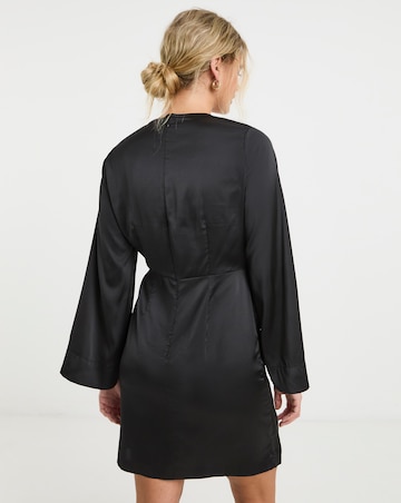 Black Knot Front Satin Skater Dress