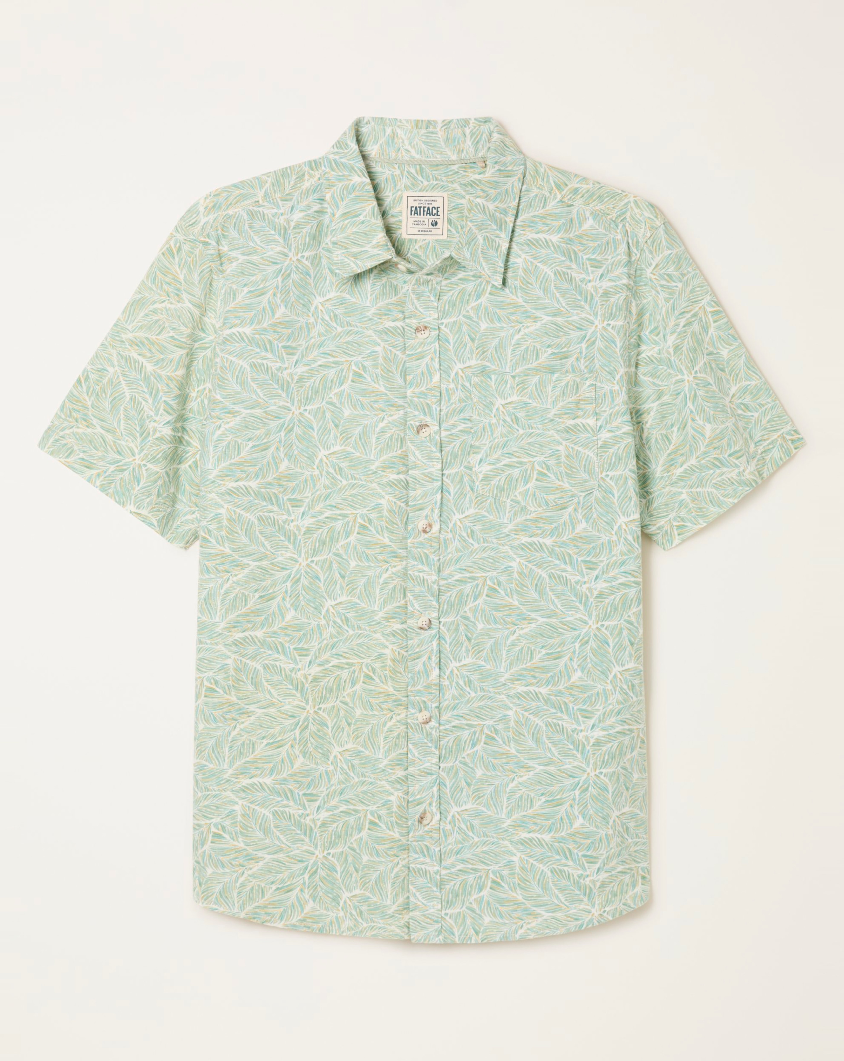 New In - FatFace Leaf Print Shirt - Mint Green