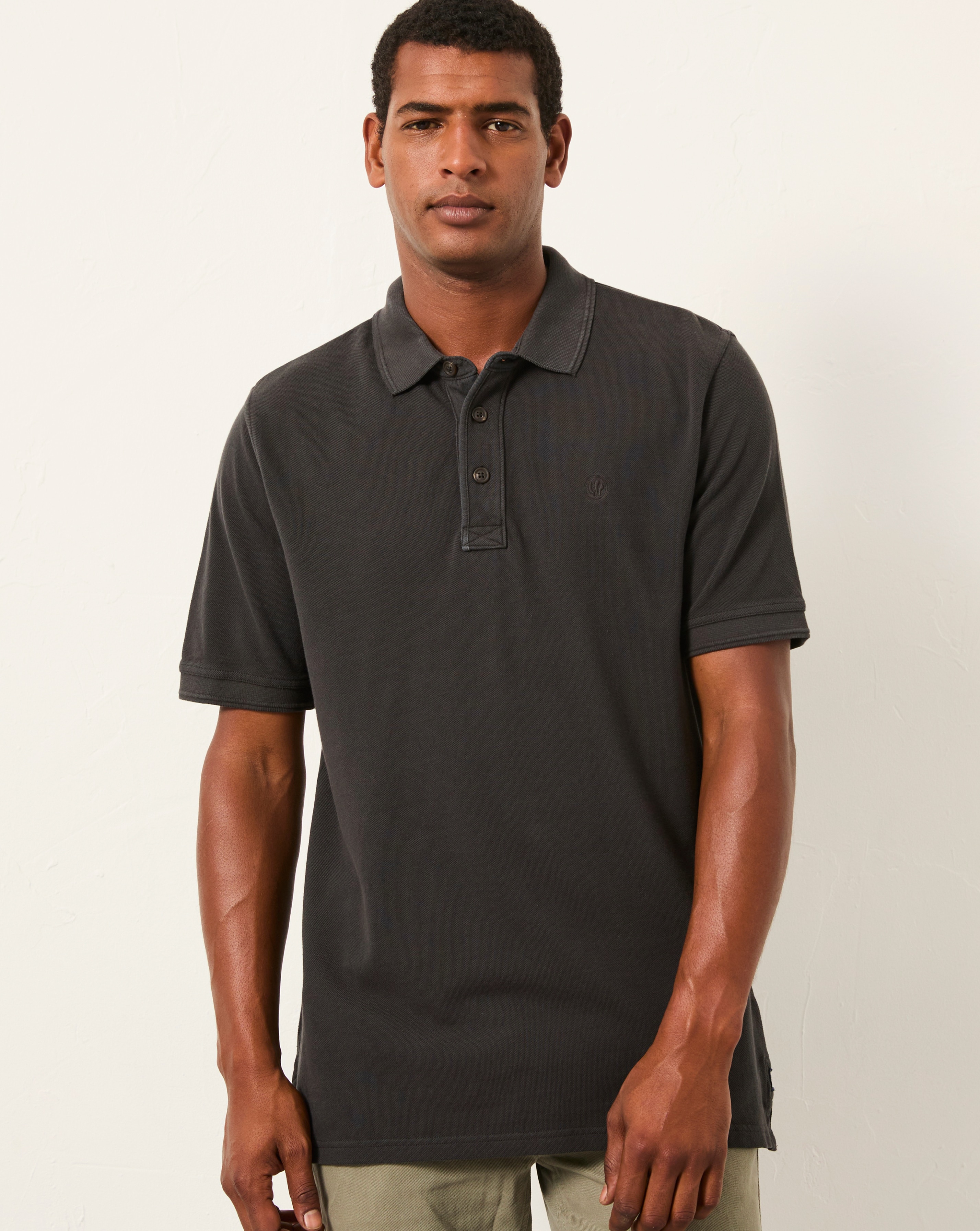 Fatface Pique Short Sleeve Polo - Black