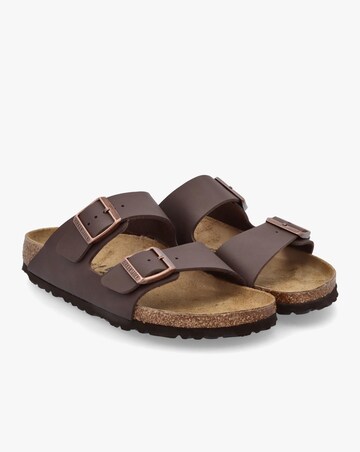 Birkenstock Arizona Birko-Flor Dark Brown Two Bar Mules Narrow Width