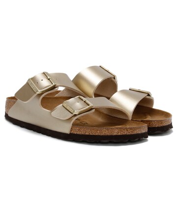 Birkenstock Arizona Birko-Flor Gold Two Bar Mules Narrow Width