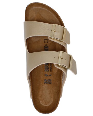 Birkenstock Arizona Birko-Flor Gold Two Bar Mules Narrow Width