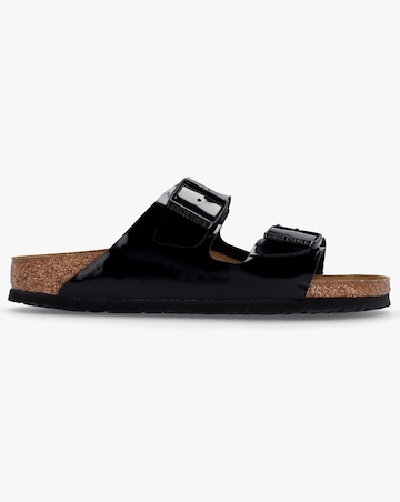 Birkenstock Arizona Birko-Flor Black Patent Two Bar Mules Narrow Width